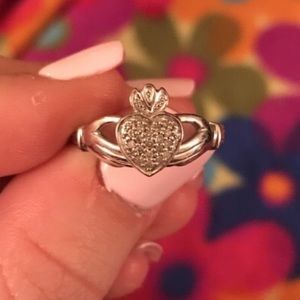 14K White Gold Diamond Claddaugh Ring